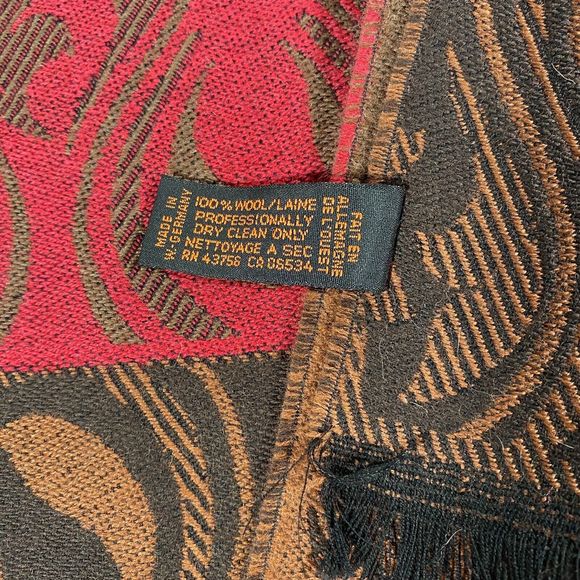 Vintage Yves Saint Laurent Wool Scarf YSL Logo Pink Brown Fringe Artsy Boho - Picture 4 of 9